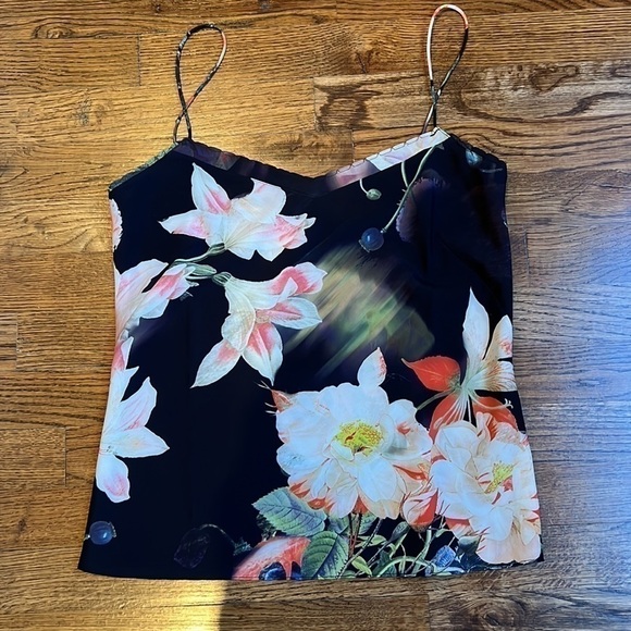 TED BAKER Cynaria black floral silk-like camisole size small - Picture 2 of 9